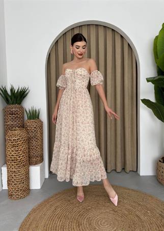 Laysa Boyundan Bağlamalı Çiçekli Şifon Elbise