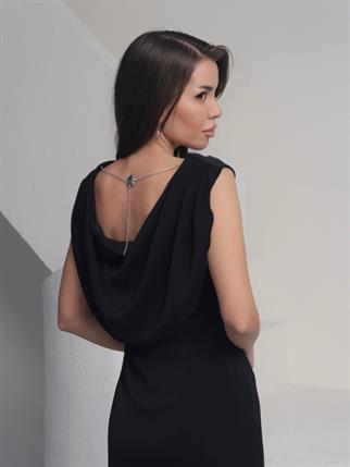 Saten Degaje Yaka Sırt Detay Manolya Elbise