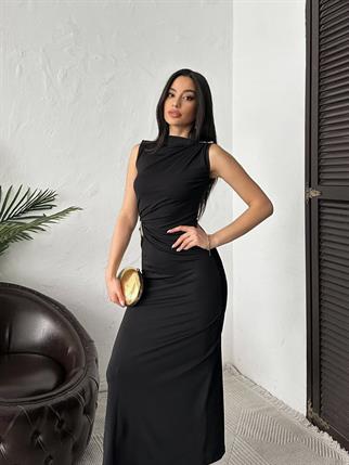 Minimal Glam Sandy Aksesuarlı Maxi Elbise
