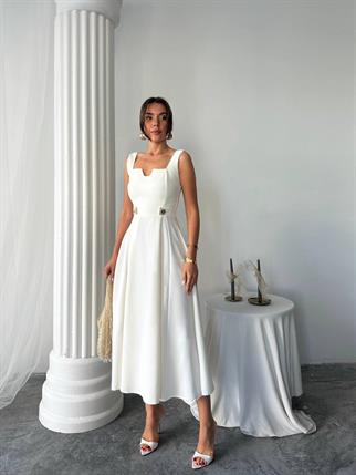 Ayvel Atlas Düğme Detay Midi Elbise