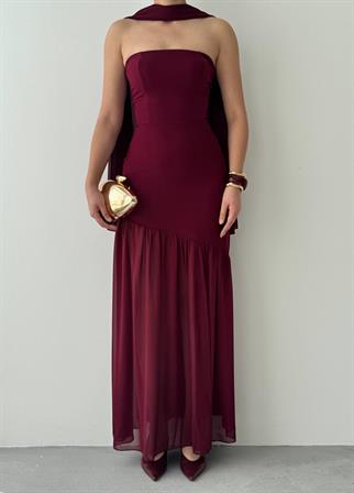 Manen Şal Detaylı Atlas Elbise