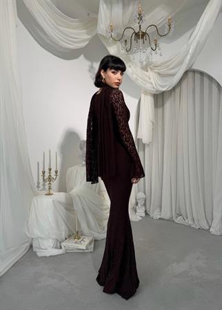 Olin Şallı Dantel Uzun Elbise 