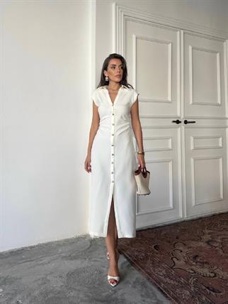 Aversa Düğme Detaylı Midi Elbise