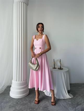 Ayvel Atlas Düğme Detay Midi Elbise