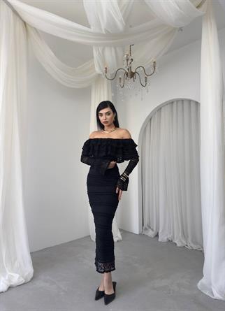  Straplez Madonna Yaka Tasarım Elbise 