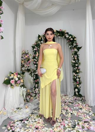 Luen Yırtmaç Detaylı Elbise