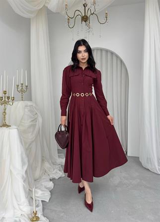 Feris Düğme Detaylı Elbise