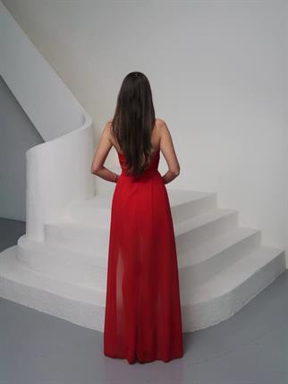 Staraplez Taşlı Tül Detay Mini Elbise Scarlet