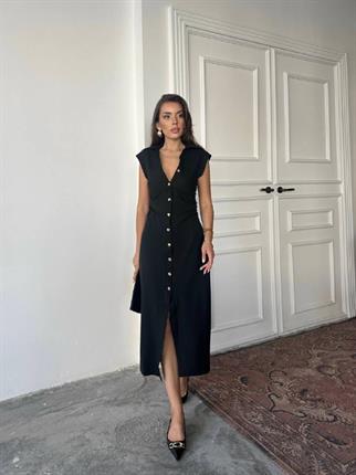 Aversa Düğme Detaylı Midi Elbise