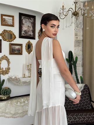 Manen Şal Detaylı Atlas Elbise