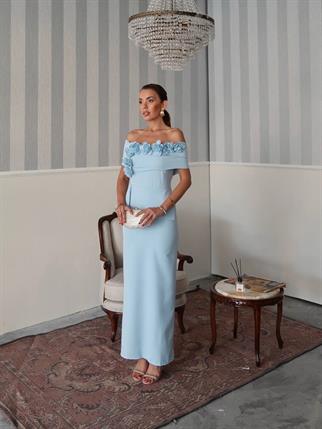 Rina Tasarım Çiçek Detay Uzun Elbise