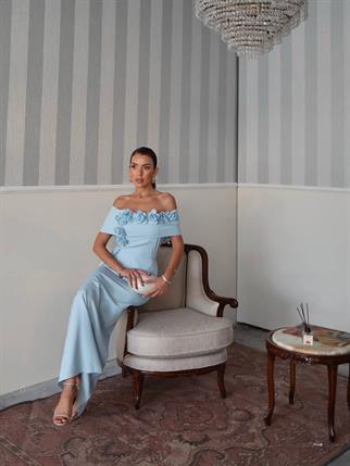 Rina Tasarım Çiçek Detay Uzun Elbise