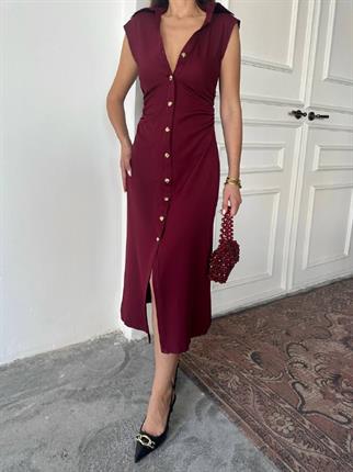 Aversa Düğme Detaylı Midi Elbise