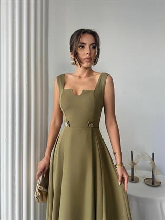 Ayvel Atlas Düğme Detay Midi Elbise