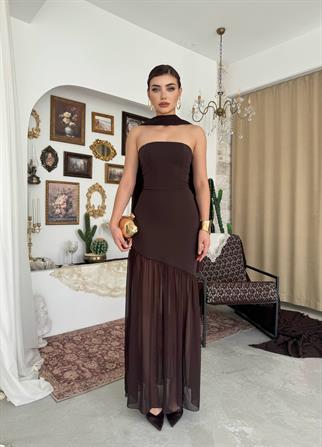 Manen Şal Detaylı Atlas Elbise