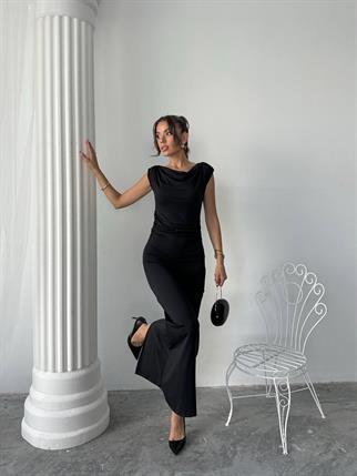 Pars Uzun Degaje Yaka Uzun Sandy Elbise