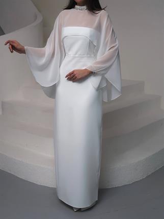 Tasarım Tül Detaylı Lilyum Uzun Elbise