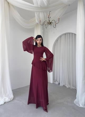 Linan Tül kol Midi Elbise