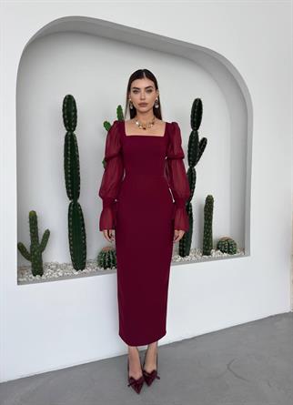 Hare Kolları Fırfır Detaylı Elbise