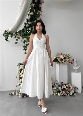 Nora Halter Yaka Poplin Elbise