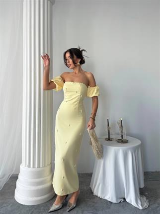 Arabella İncili Atlas Uzun Elbise