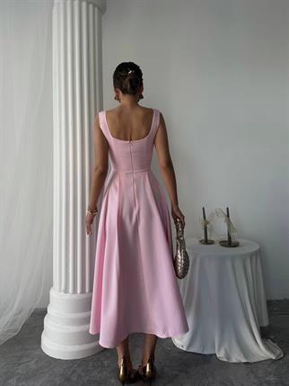 Ayvel Atlas Düğme Detay Midi Elbise