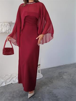 Alesta Tül Detaylı Tasarım Uzun Elbise