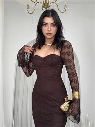 Corina Dantel Detay Balık Model Uzun Elbise