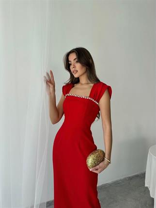 Elenor Uzun Atlas Elbise