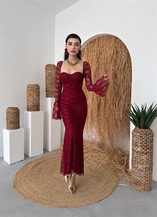 Corina Dantel Detay Balık Model Uzun Elbise