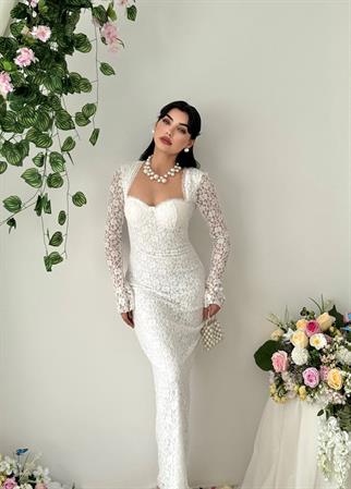 Jelon Uzun Dantel Tasarım Elbise