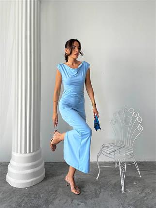 Pars Uzun Degaje Yaka Uzun Sandy Elbise 