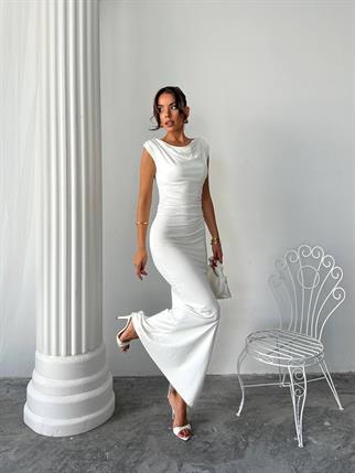 Pars Uzun Degaje Yaka Uzun Sandy Elbise