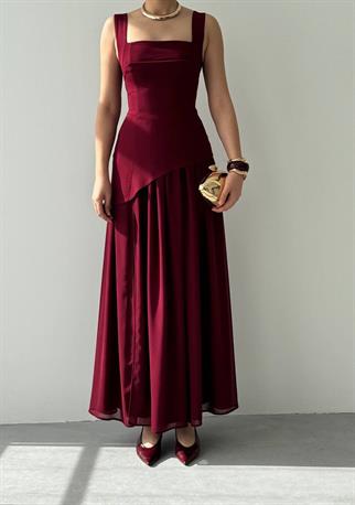 Hulos Yırtmaç Detaylı Atlas Şifon Elbise