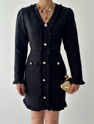 Orse Düğmeli Cepli Mini Elbise