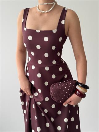 Melon Puantiyeli Midi Elbise