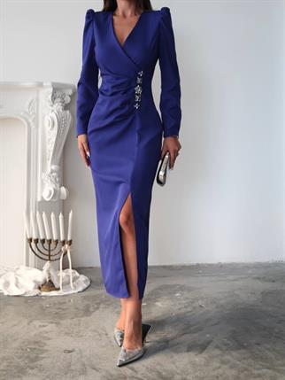 Barley Taş Baskılı Yırtmaclı Uzun Elbise