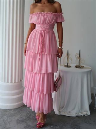 Zuzu Straplez Şifon Uzun Elbise