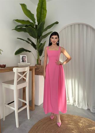 Kalın Askılı Hera Uzun Atlas Elbise