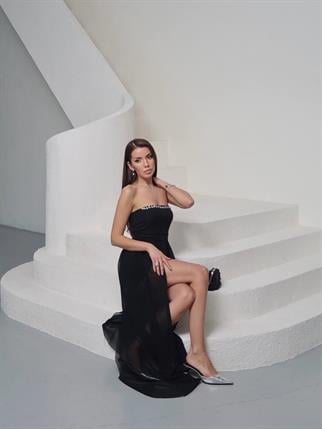 Staraplez Taşlı Tül Detay Mini Elbise Scarlet