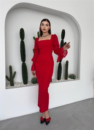 Hare Kolları Fırfır Detaylı Elbise