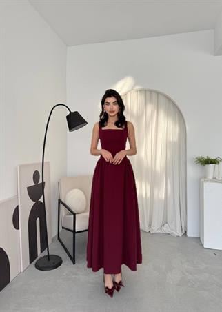 Kalın Askılı Hera Uzun Atlas Elbise