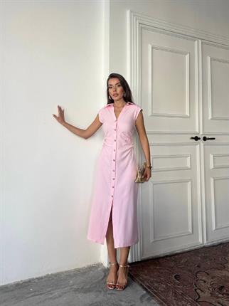 Aversa Düğme Detaylı Midi Elbise