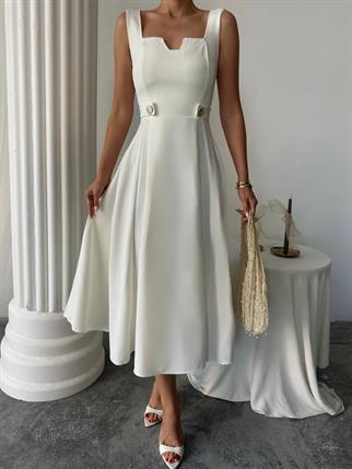 Ayvel Atlas Düğme Detay Midi Elbise