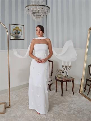 Nova Saten Şal Detay Uzun Elbise