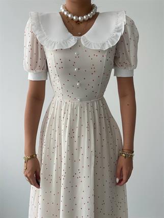 Bebe Yaka Şifon Marli Midi Elbise