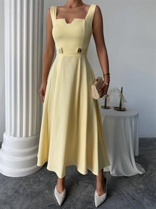 Ayvel Atlas Düğme Detay Midi Elbise