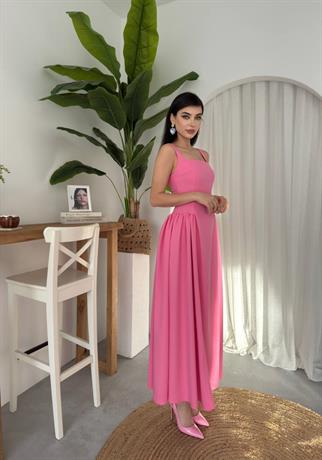 Kalın Askılı Hera Uzun Atlas Elbise