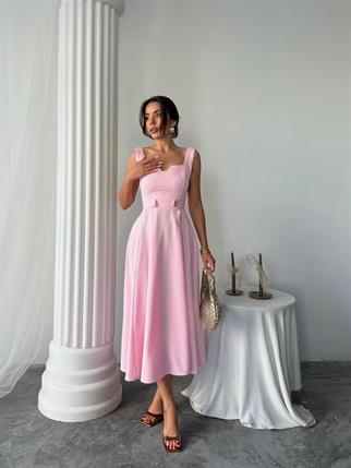 Ayvel Atlas Düğme Detay Midi Elbise