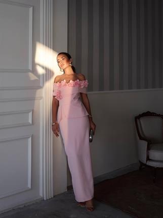 Rina Tasarım Çiçek Detay Uzun Elbise